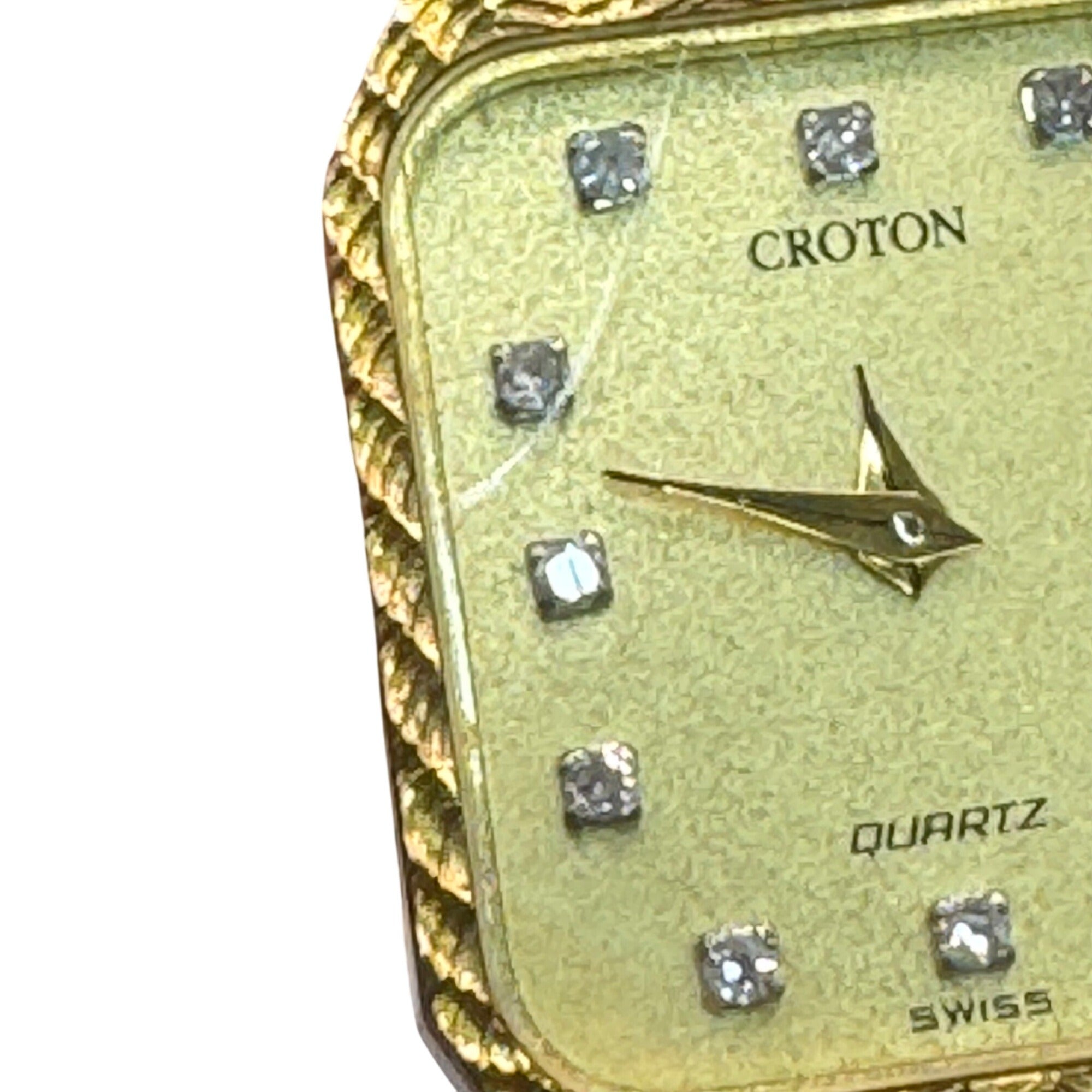 Vintage Croton Swiss Quartz Womens Gold Tone Watch Rhinestones & Woven Band READ