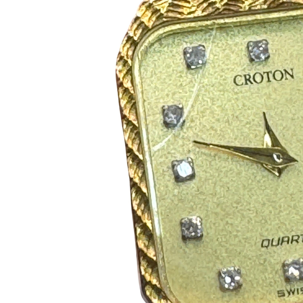 Vintage Croton Swiss Quartz Womens Gold Tone Watch Rhinestones & Woven Band READ
