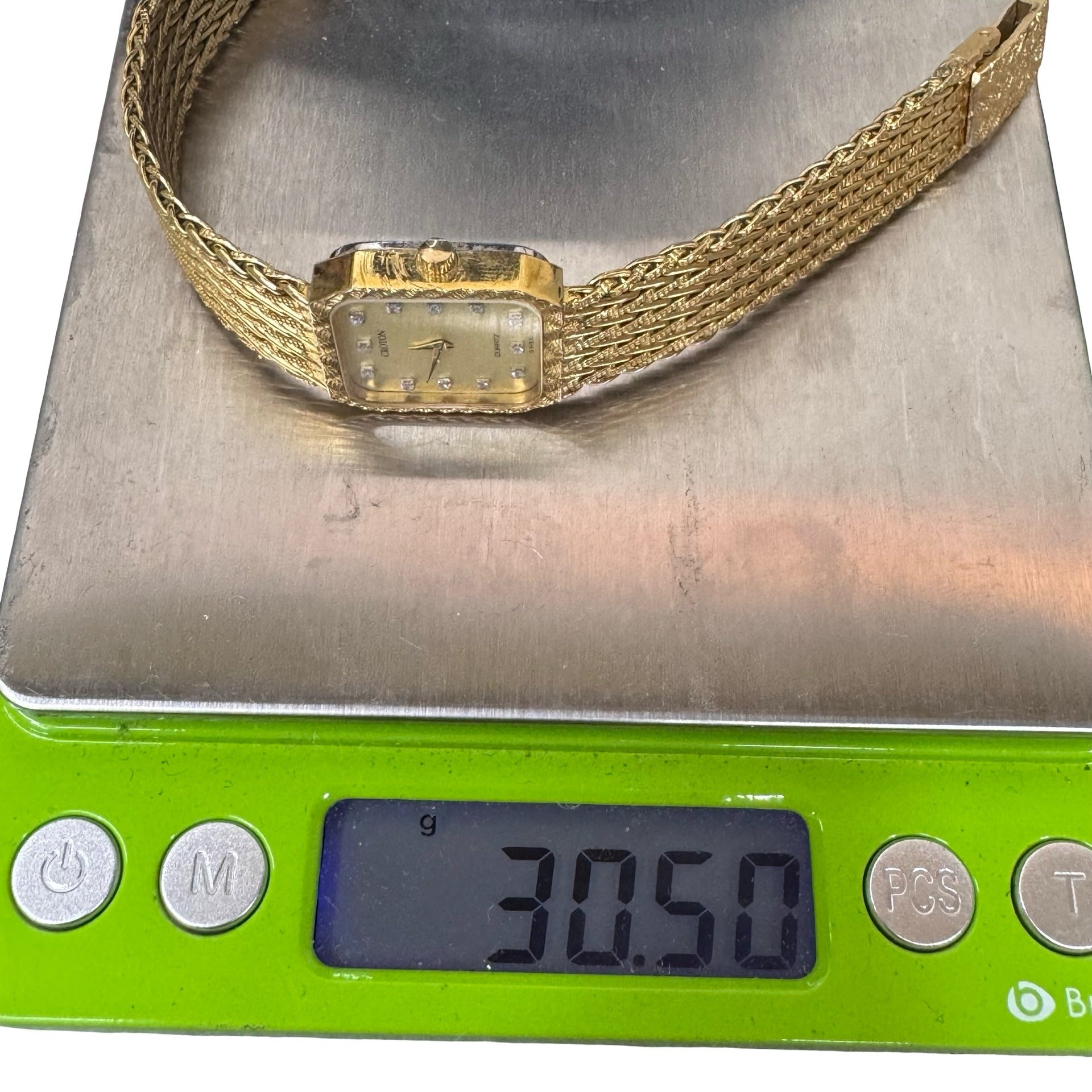 Vintage Croton Swiss Quartz Womens Gold Tone Watch Rhinestones & Woven Band READ