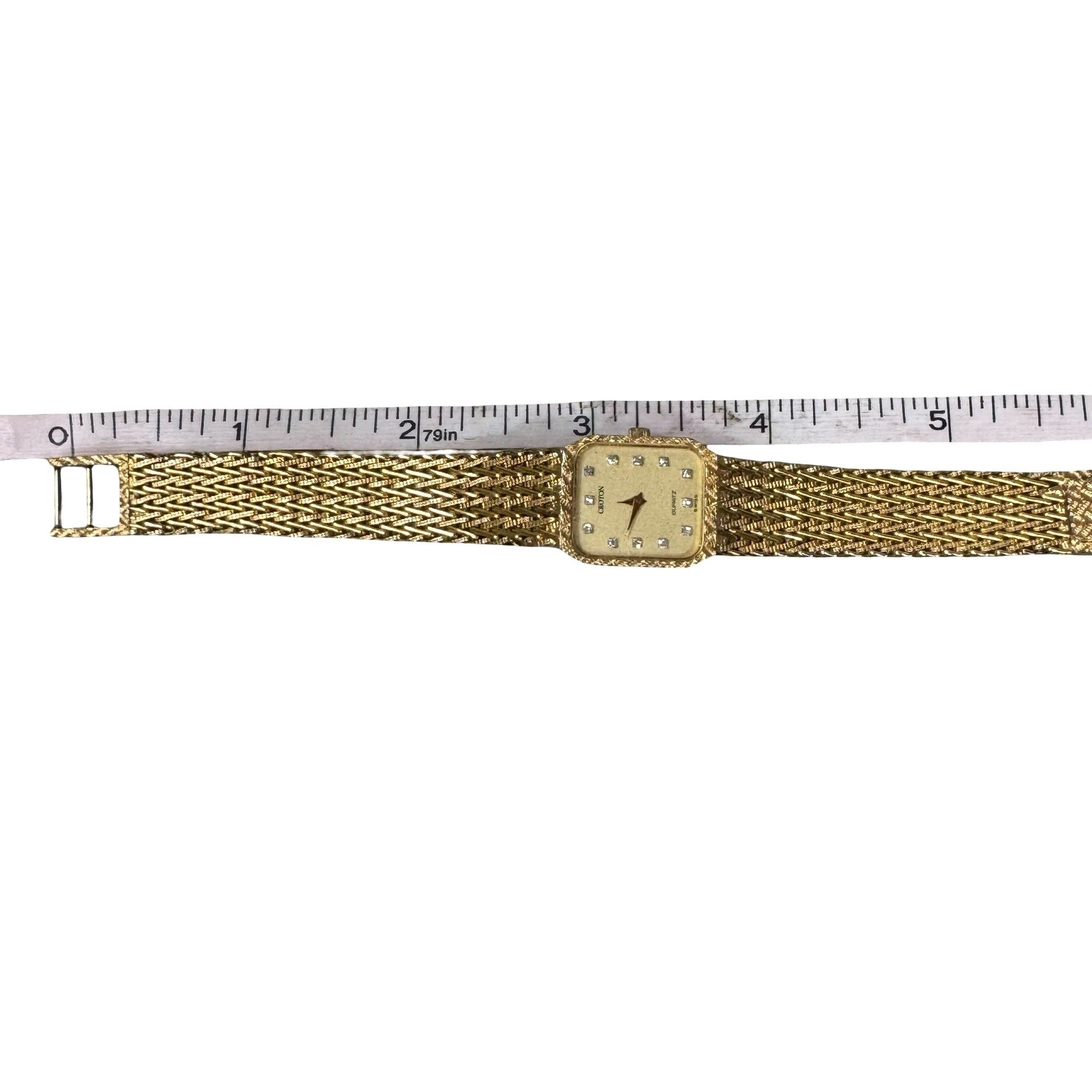 Vintage Croton Swiss Quartz Womens Gold Tone Watch Rhinestones & Woven Band READ