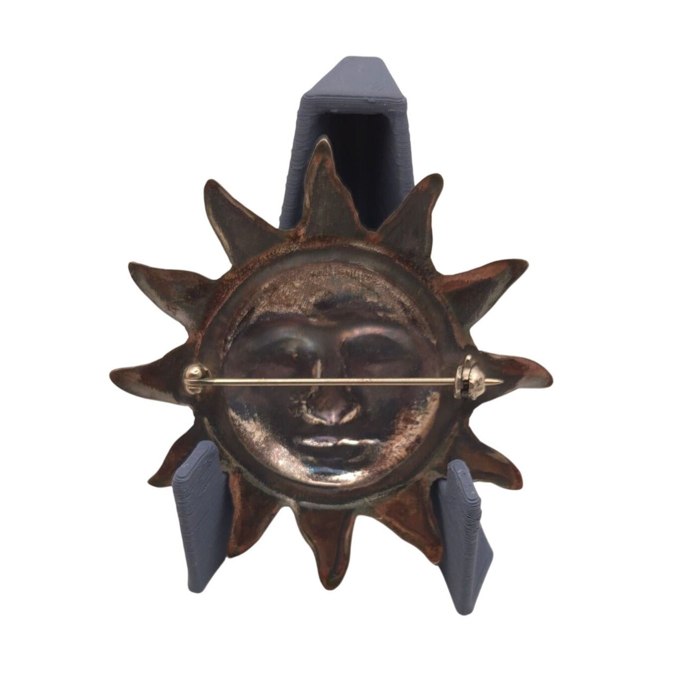 Vintage Taxco 925 Mexican Sterling Silver Sun Moon Face Smiling Pin Brooch 2.25"