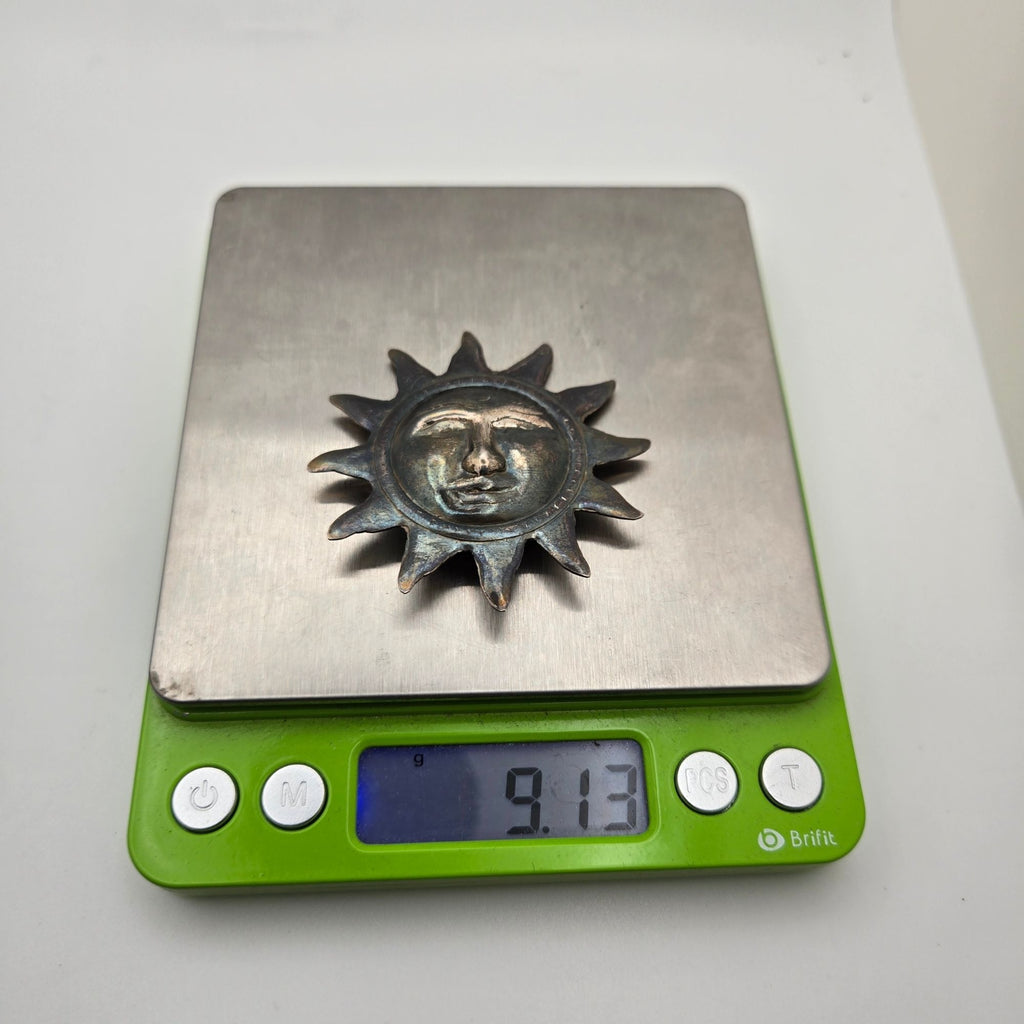 Vintage Taxco 925 Mexican Sterling Silver Sun Moon Face Smiling Pin Brooch 2.25"