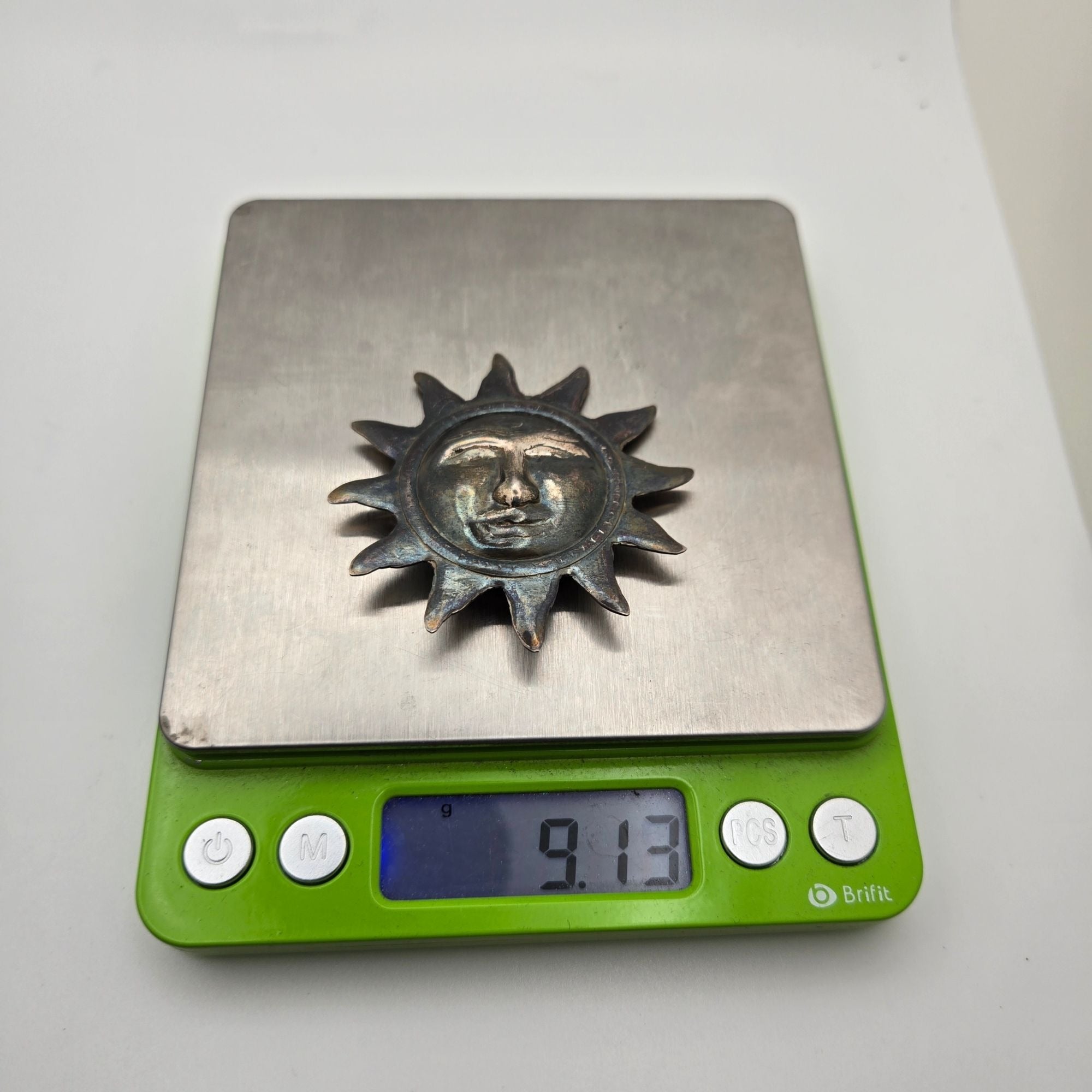 Vintage Taxco 925 Mexican Sterling Silver Sun Moon Face Smiling Pin Brooch 2.25"