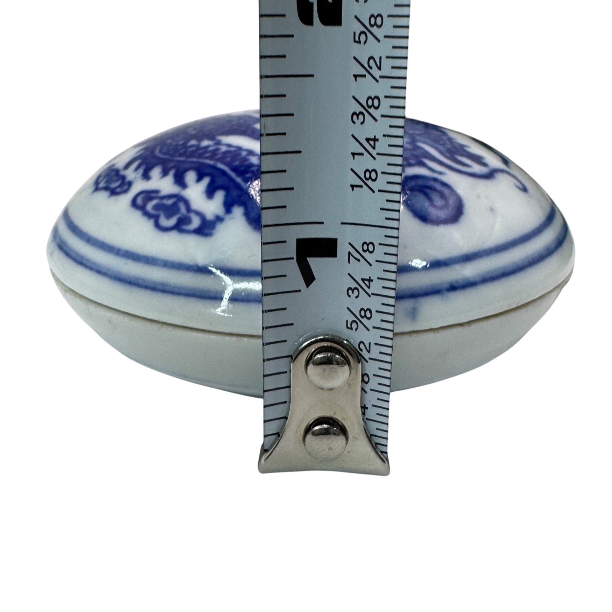 Vintage Blue & White Porcelain Dragon Inkstone Ink Red Seal Box Silk Lined Box