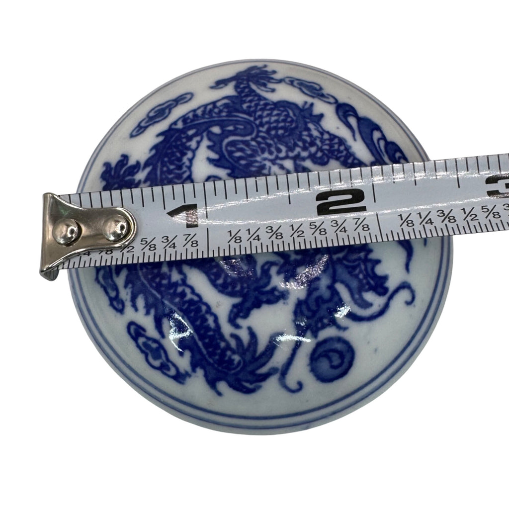 Vintage Blue & White Porcelain Dragon Inkstone Ink Red Seal Box Silk Lined Box
