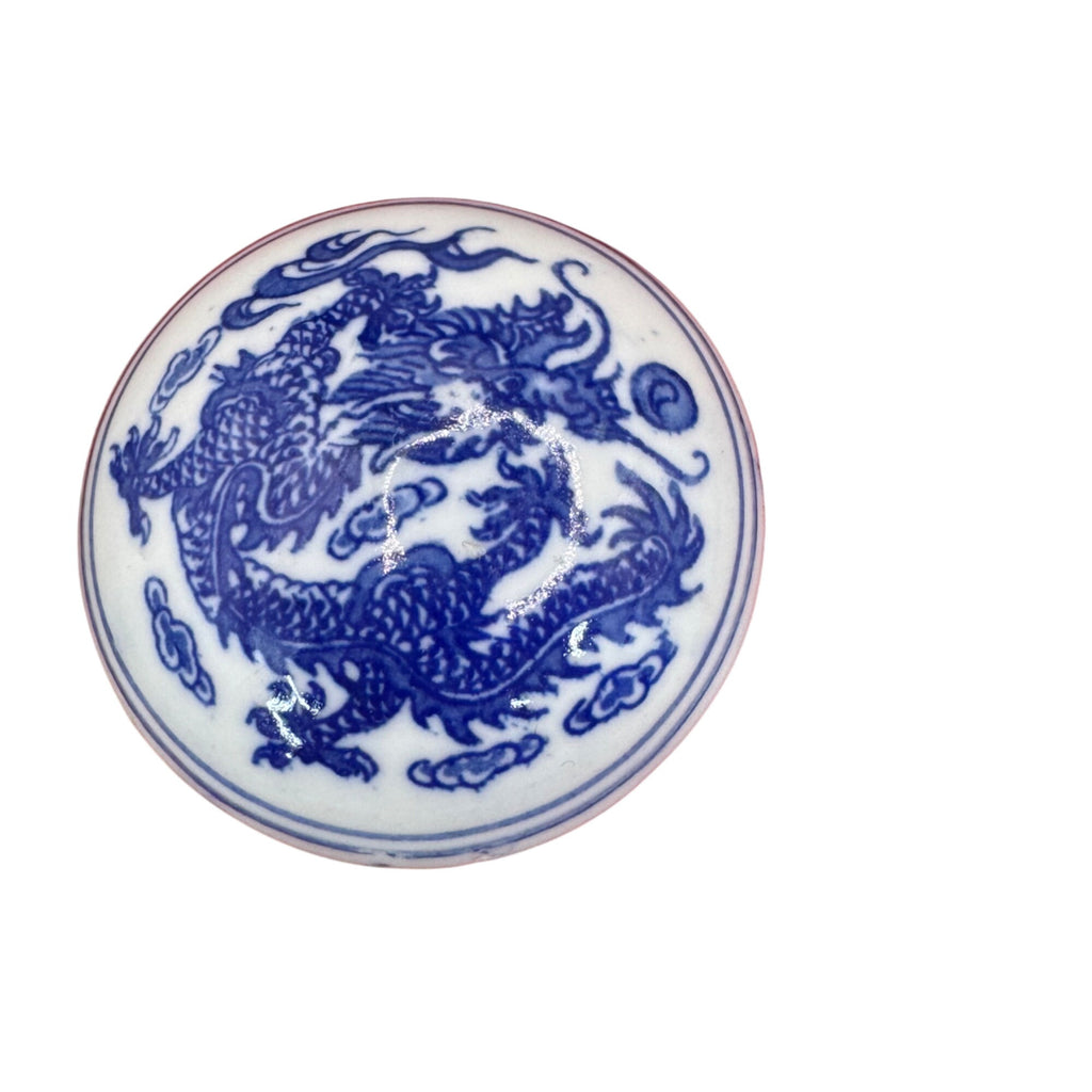 Vintage Blue & White Porcelain Dragon Inkstone Ink Red Seal Box Silk Lined Box
