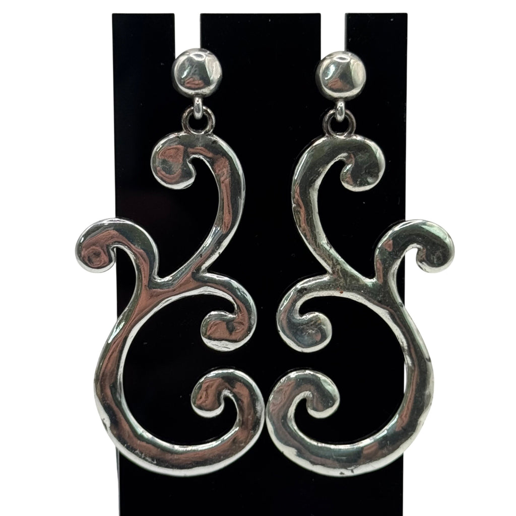 Brighton Silver-Tone Swirl Large Scroll Statement Dangle Post Earrings 2.25"