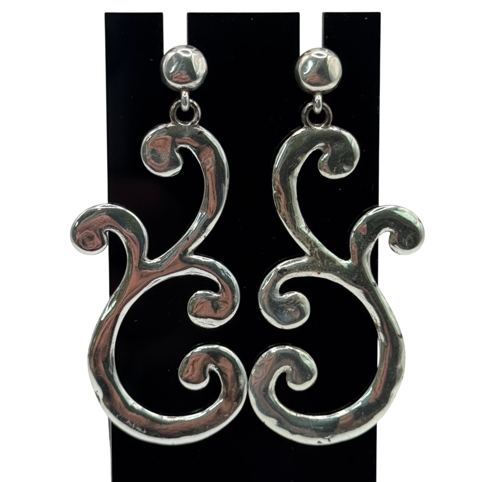 Brighton Silver-Tone Swirl Large Scroll Statement Dangle Post Earrings 2.25"