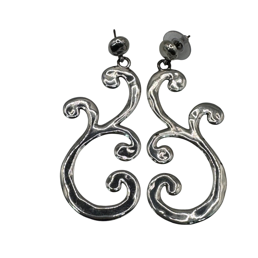 Brighton Silver-Tone Swirl Large Scroll Statement Dangle Post Earrings 2.25"