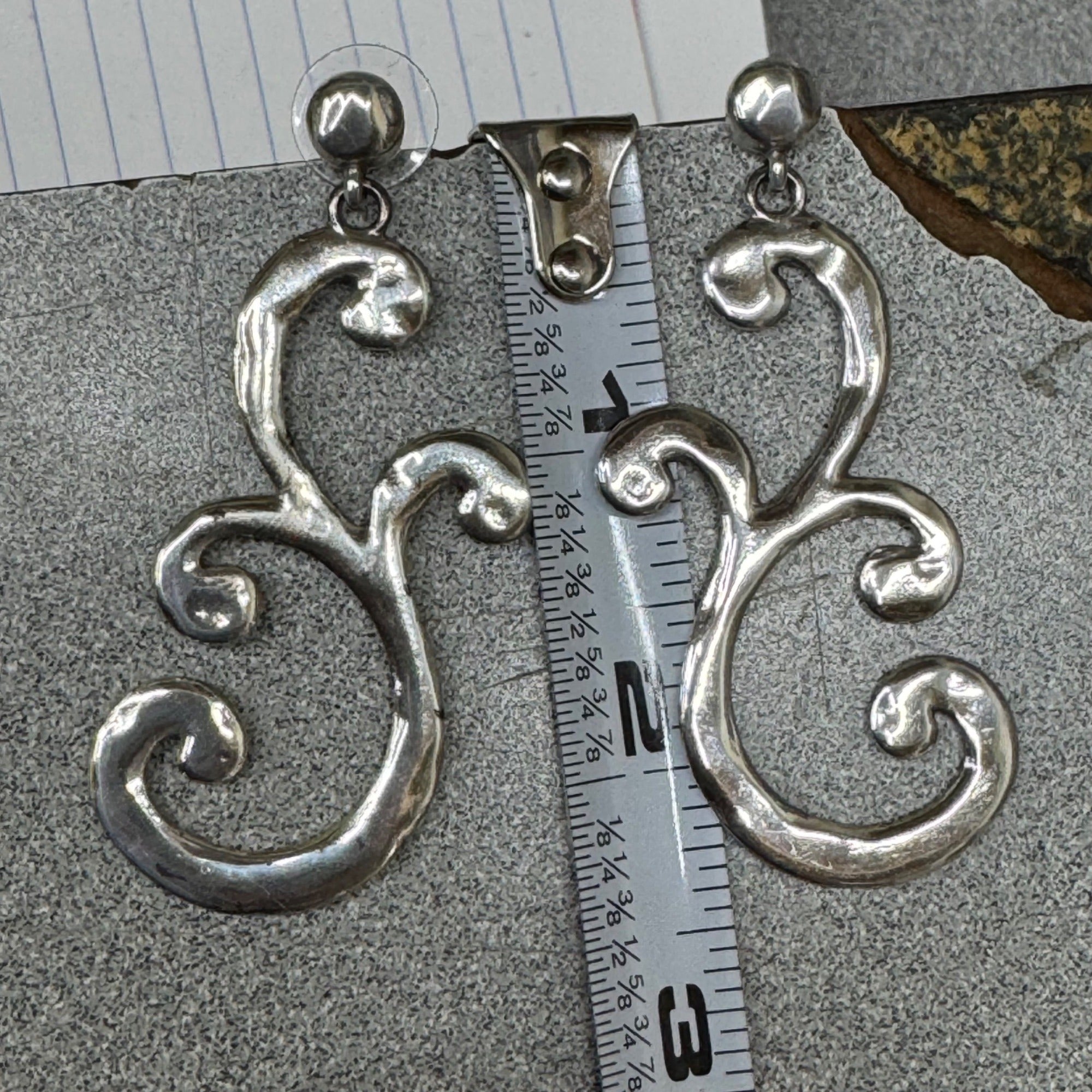 Brighton Silver-Tone Swirl Large Scroll Statement Dangle Post Earrings 2.25"