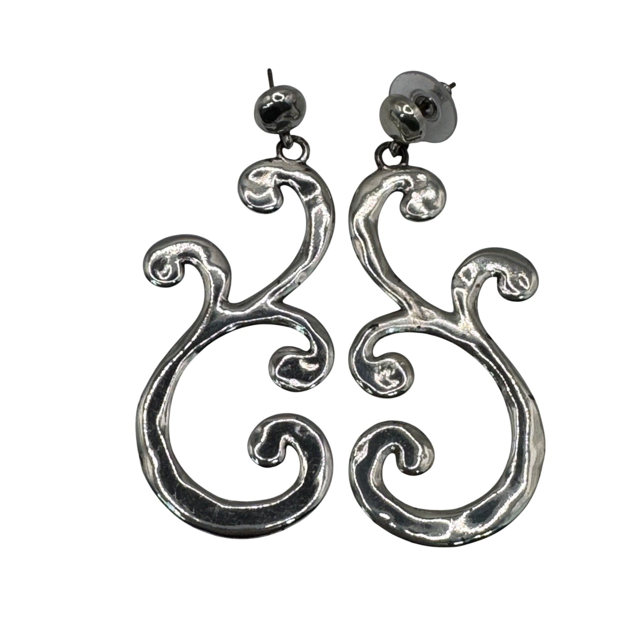 Brighton Silver-Tone Swirl Large Scroll Statement Dangle Post Earrings 2.25"
