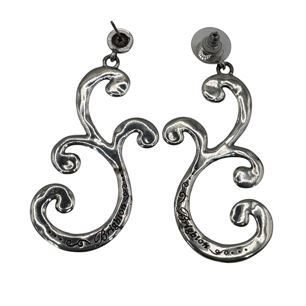 Brighton Silver-Tone Swirl Large Scroll Statement Dangle Post Earrings 2.25"