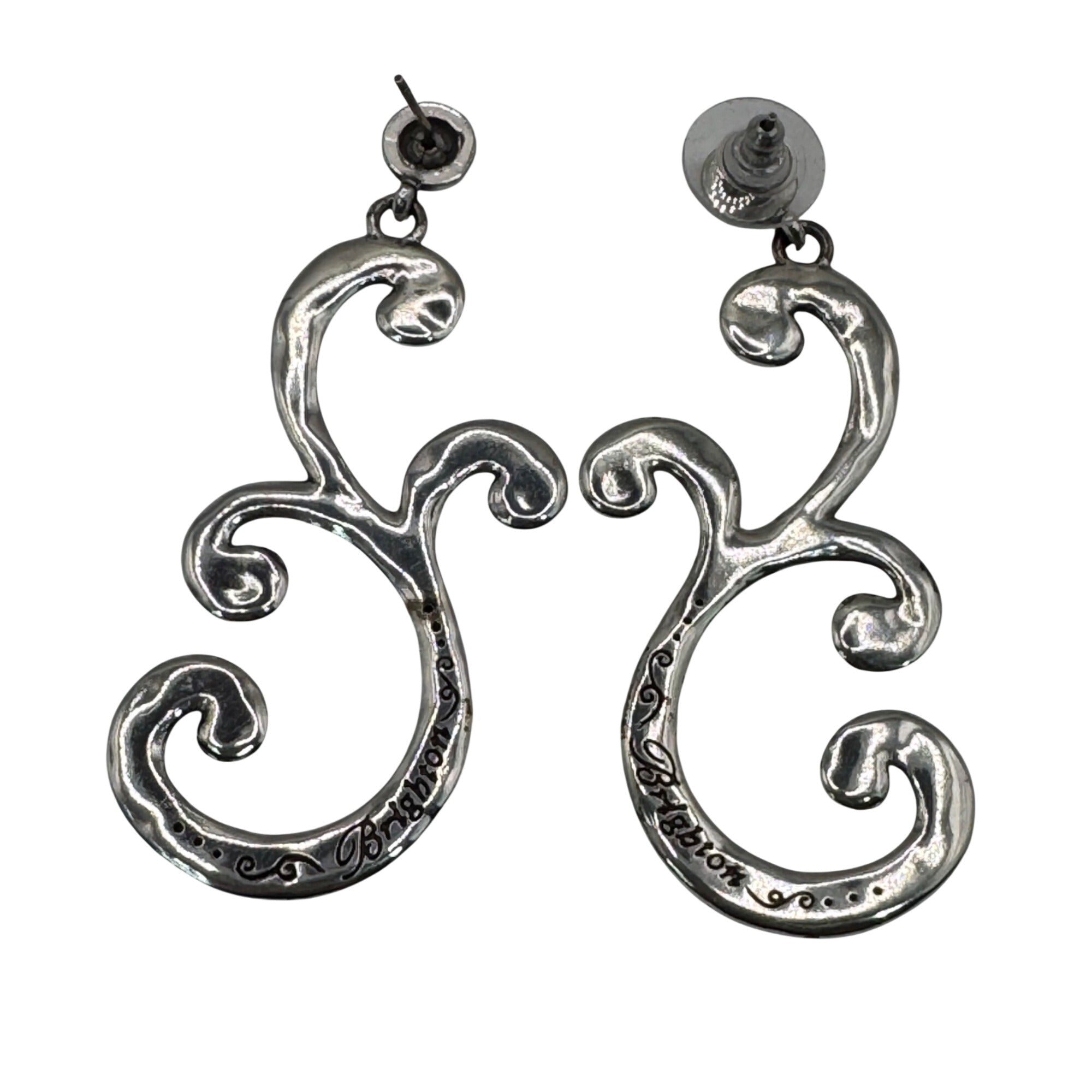 Brighton Silver-Tone Swirl Large Scroll Statement Dangle Post Earrings 2.25"