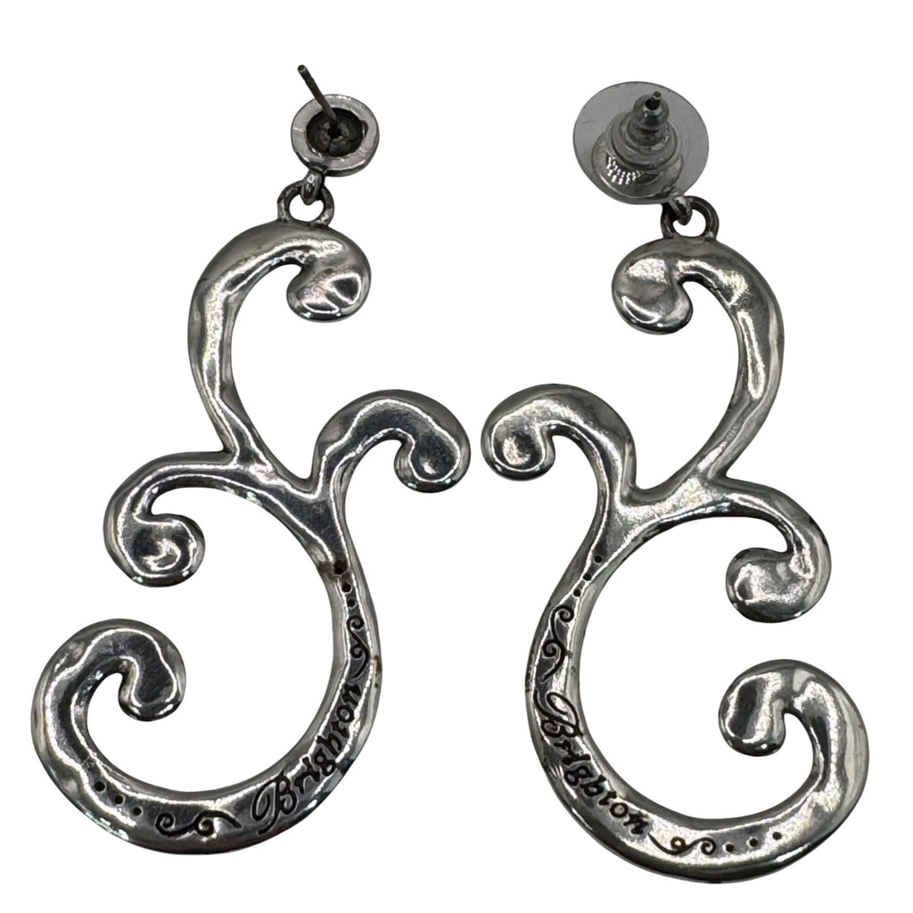 Brighton Silver-Tone Swirl Large Scroll Statement Dangle Post Earrings 2.25"