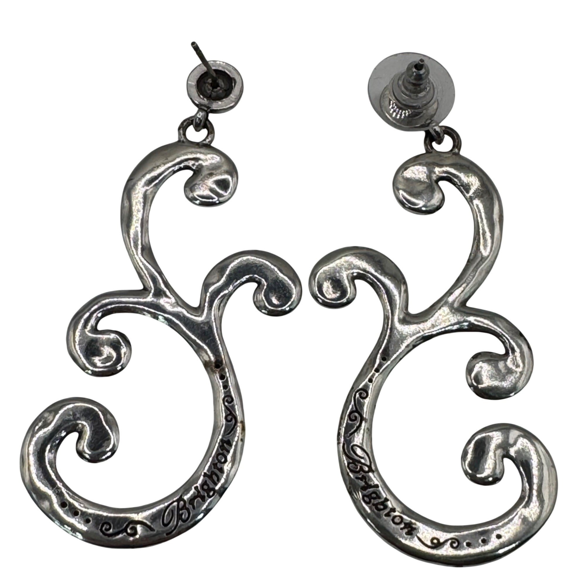 Brighton Silver-Tone Swirl Large Scroll Statement Dangle Post Earrings 2.25"