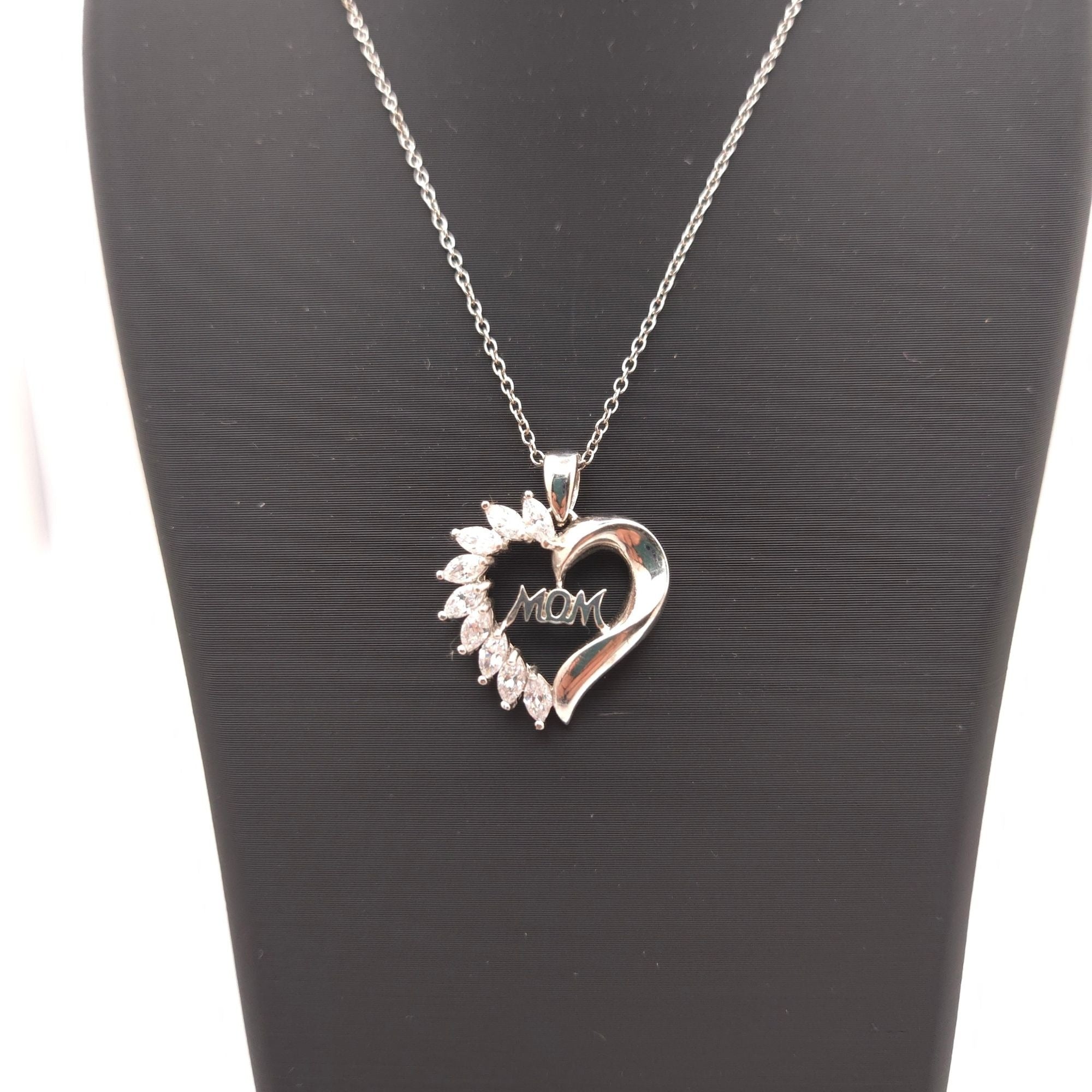 Sterling Silver Heart Pendant Necklace Mom CZ Accents 18" Sterling Chain Gift