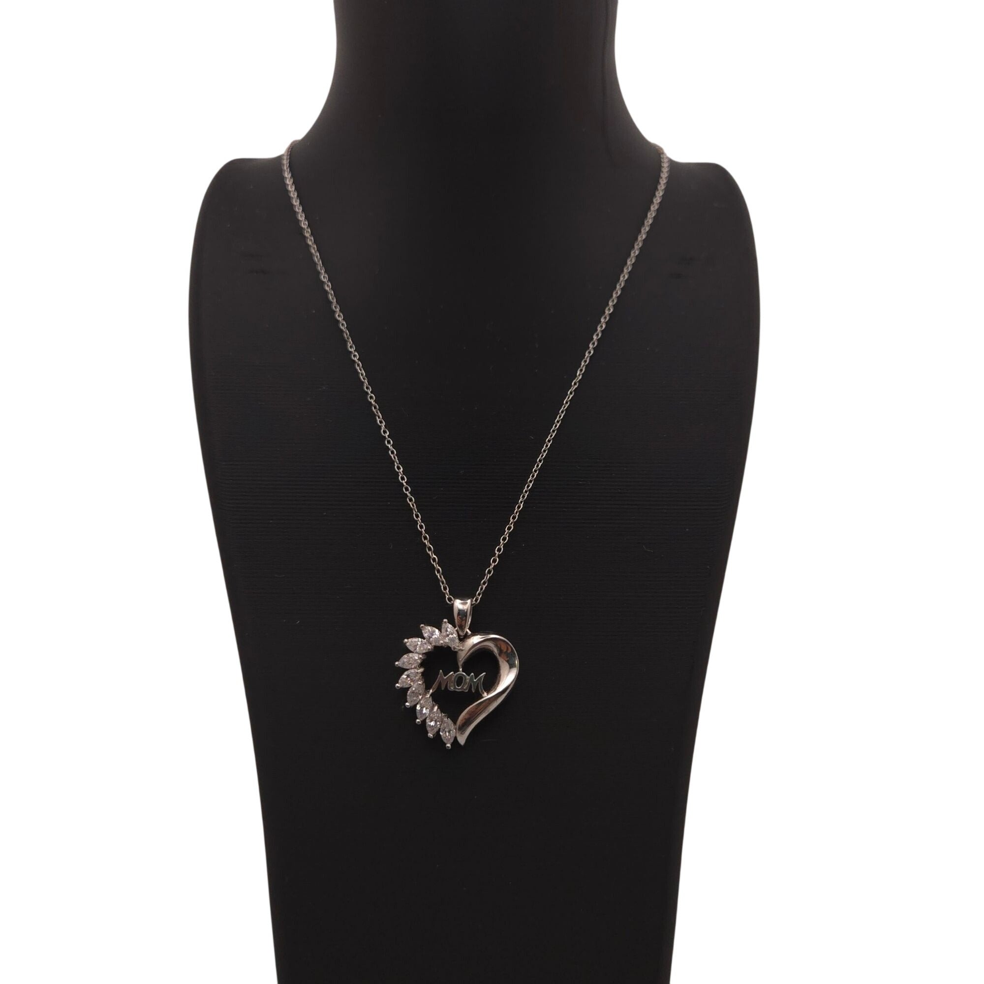 Sterling Silver Heart Pendant Necklace Mom CZ Accents 18" Sterling Chain Gift