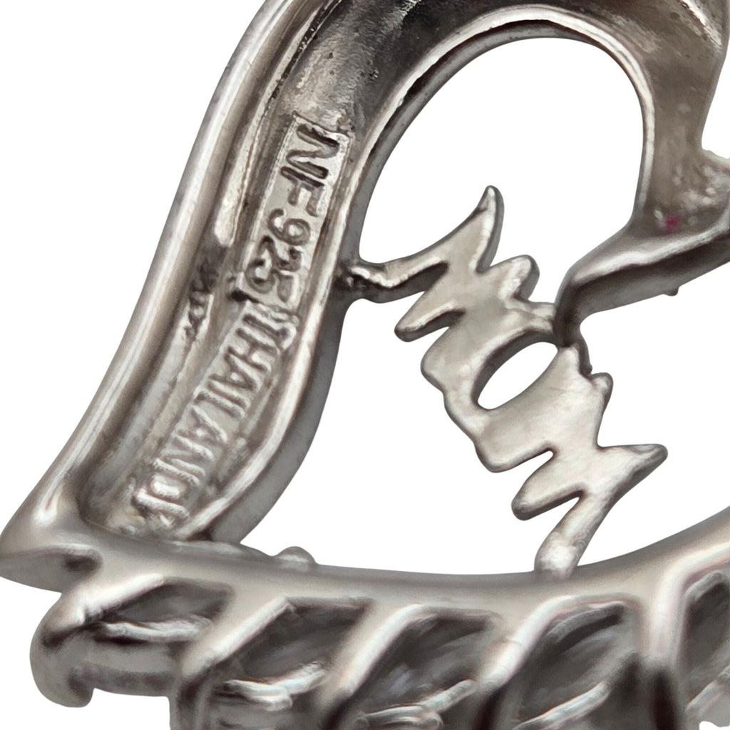 Sterling Silver Heart Pendant Necklace Mom CZ Accents 18" Sterling Chain Gift