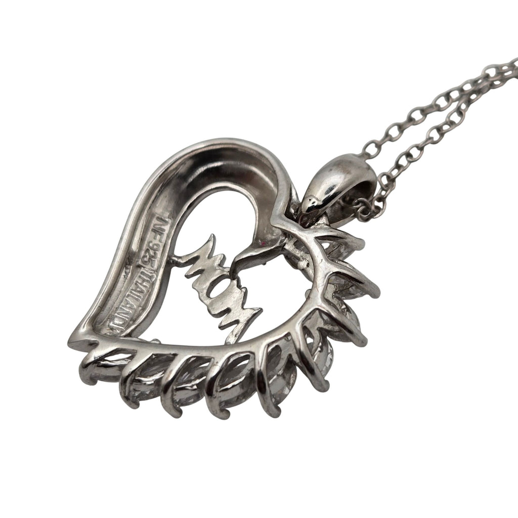 Sterling Silver Heart Pendant Necklace Mom CZ Accents 18" Sterling Chain Gift