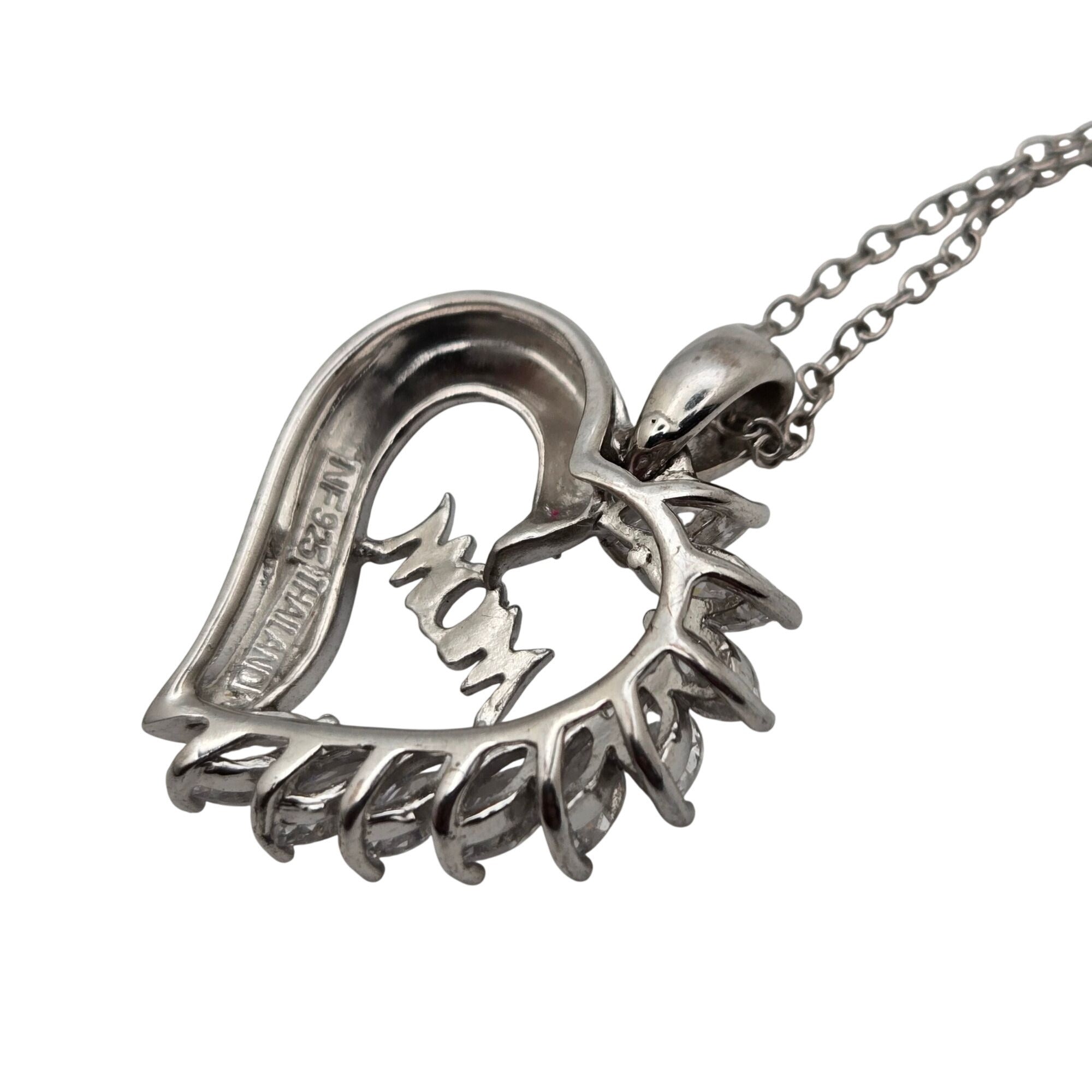 Sterling Silver Heart Pendant Necklace Mom CZ Accents 18" Sterling Chain Gift