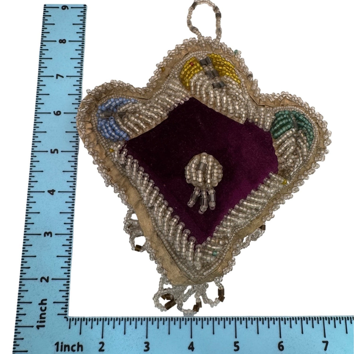 Large Antique Native Iroquois or Mohawk Beaded Whimsy Pillow Pin Cushion 9"x8"