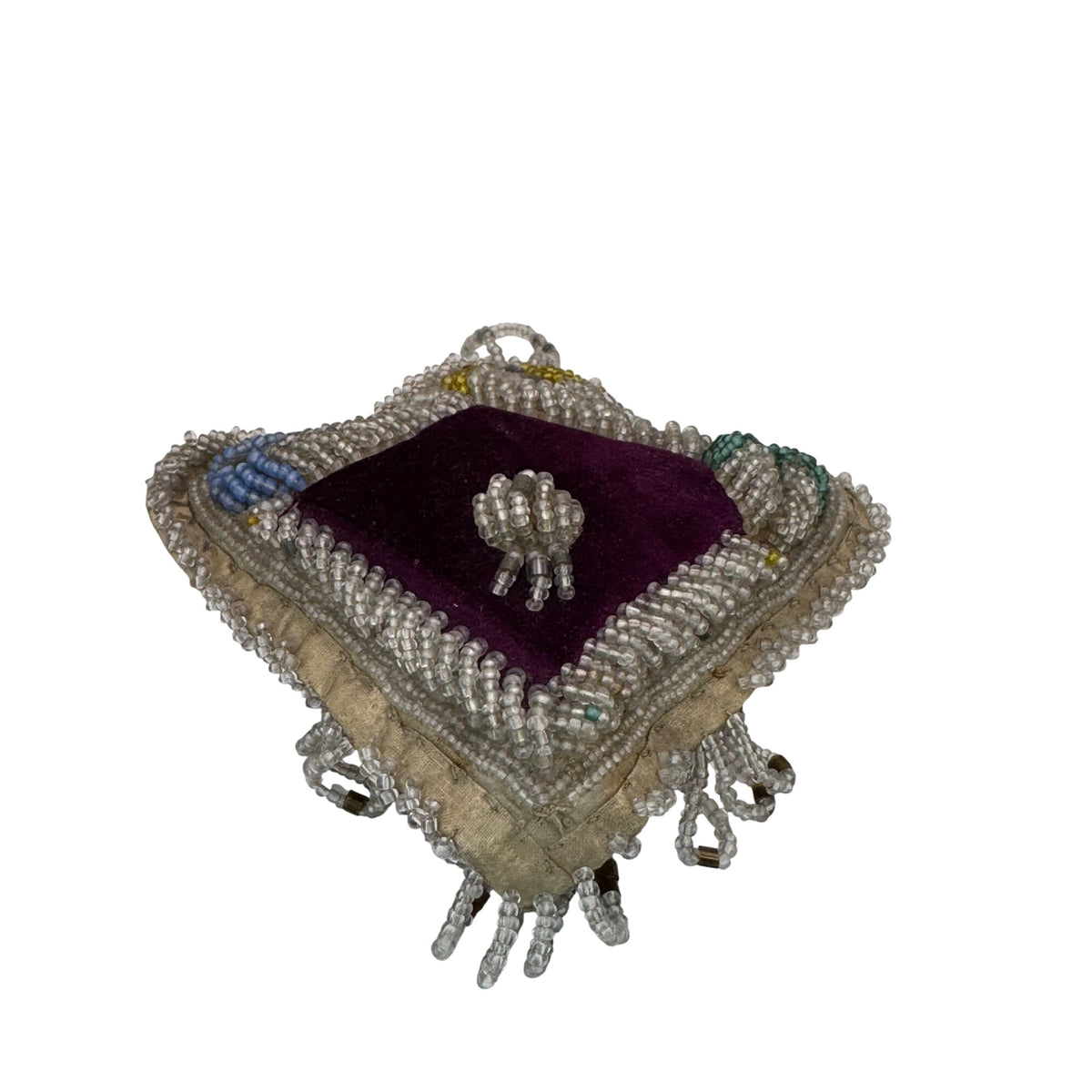 Large Antique Native Iroquois or Mohawk Beaded Whimsy Pillow Pin Cushion 9"x8"