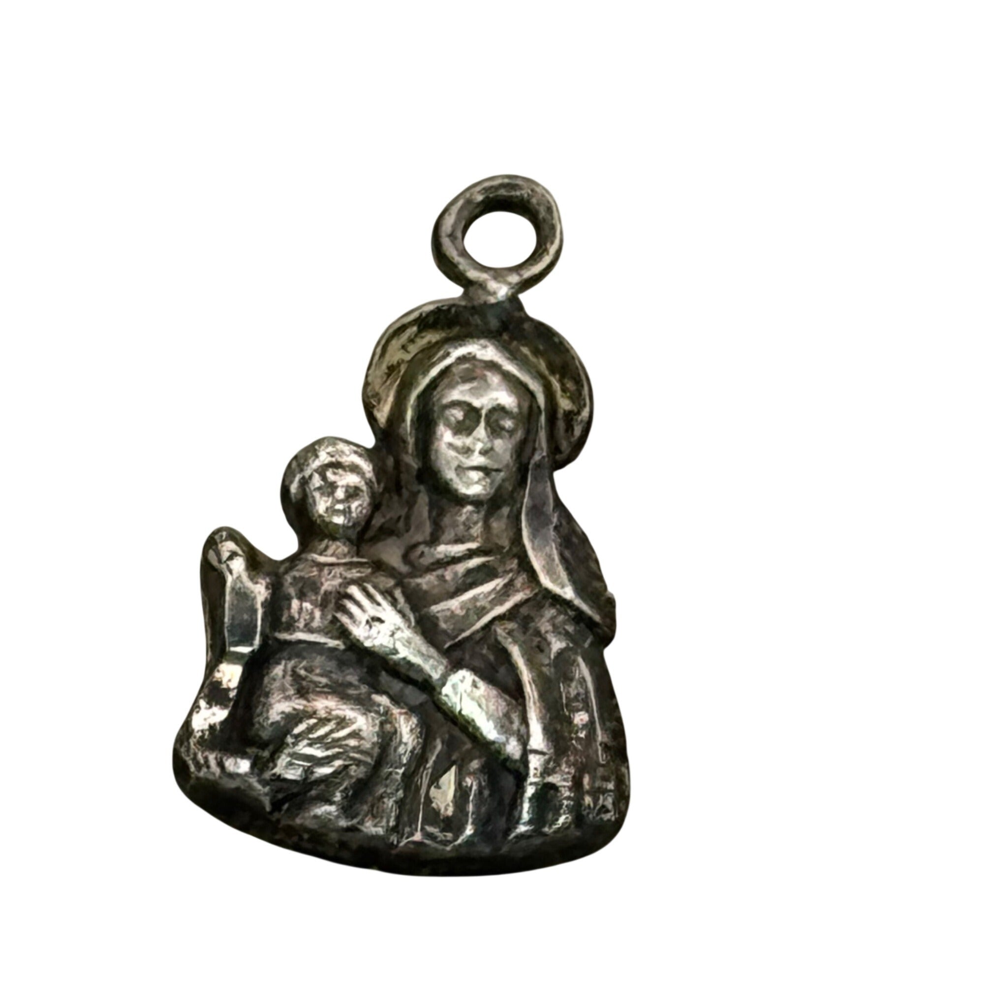 Our Lady of Perpetual Help Vintage Sterling Silver Religious Charm Pendant 1"