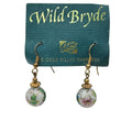 Wild Bryde 14K Gold Filled Cloisonné Dangle Earrings Floral Design Pink Green