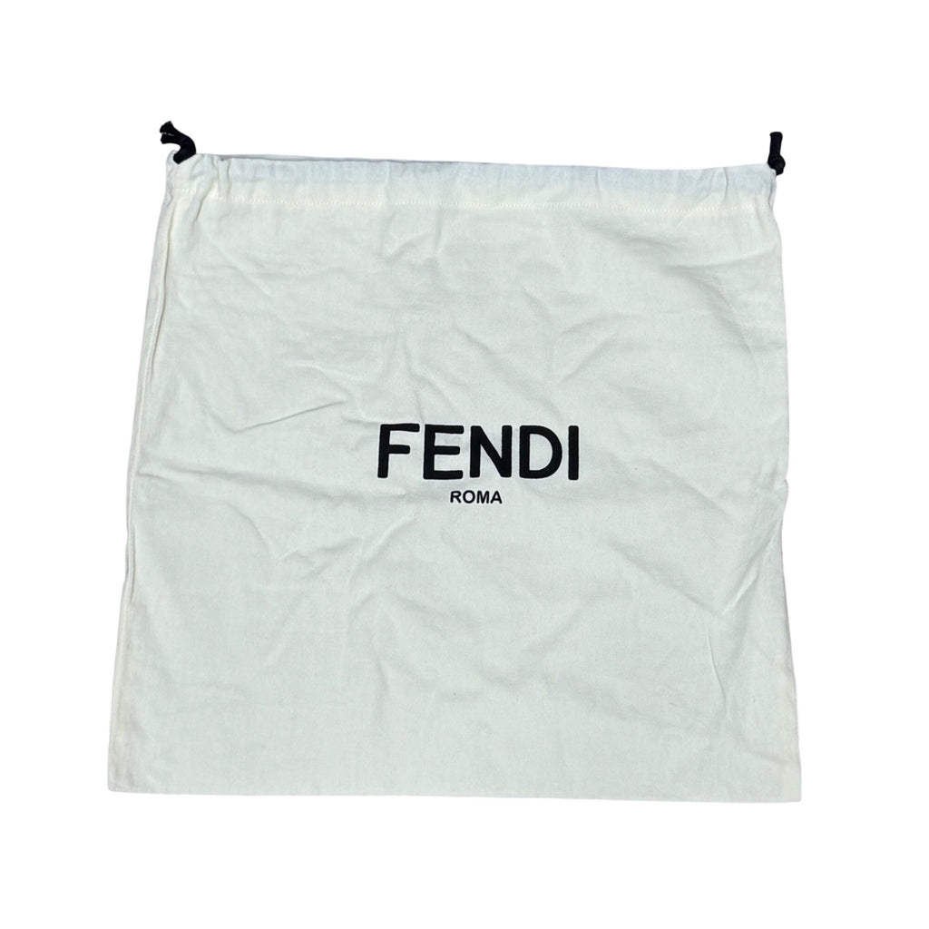 Fendi White Drawstring Dust Bag Logo 15.5" Square Storage Purse Handbag Cotton