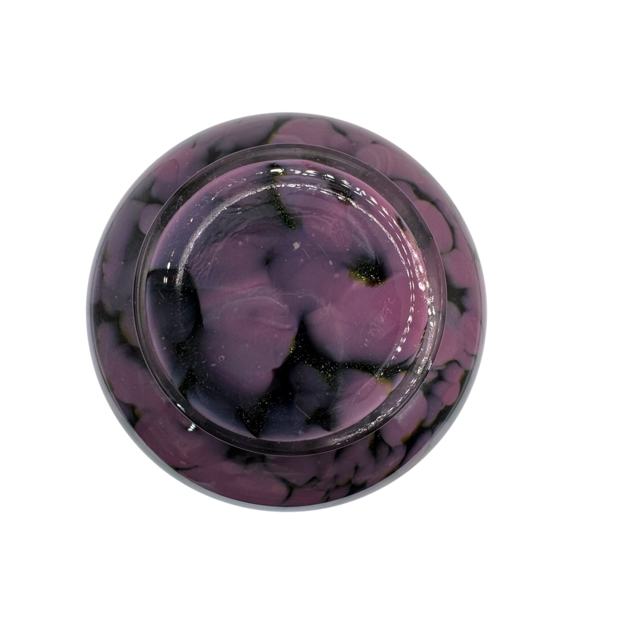 Hand-Blown Iridescent Glass Bud Vase Black Pink Purple Swirl Finish Glossy 4"