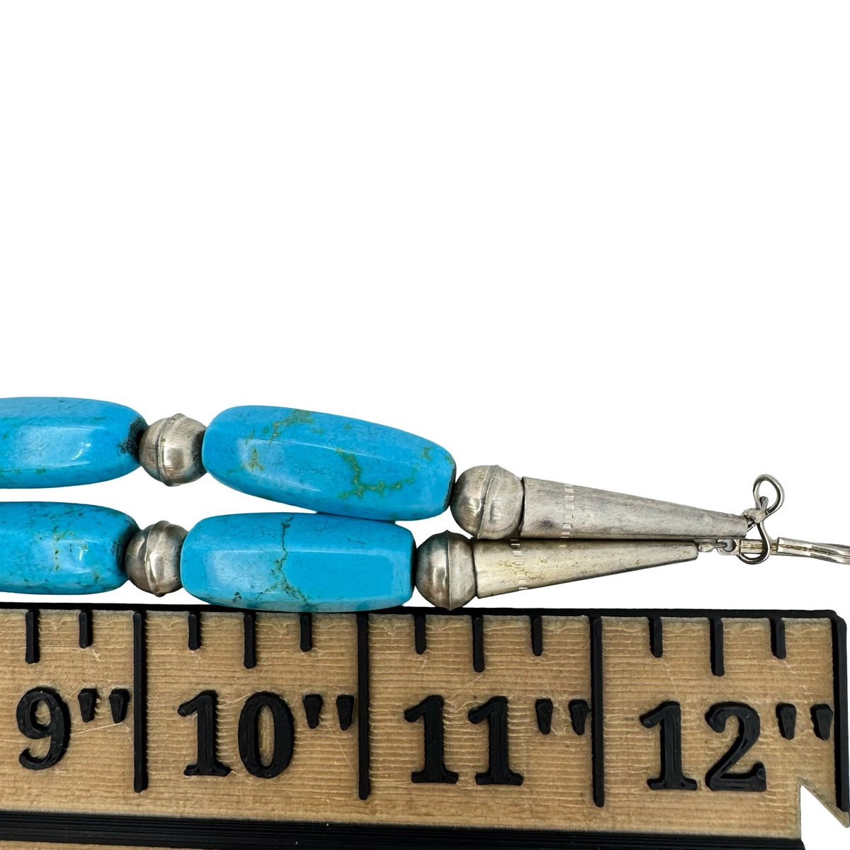 Chunky Turquoise Sterling Silver Beaded Necklace Southwest 24" Coastal Cowgirl