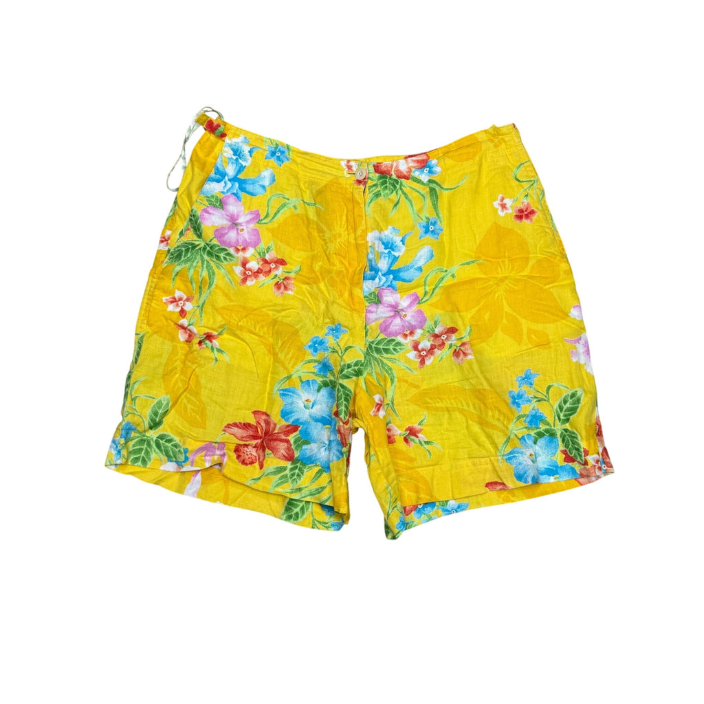 Lauren Ralph Lauren Womens Yellow Floral Linen Shorts Size 10 Summer Casual
