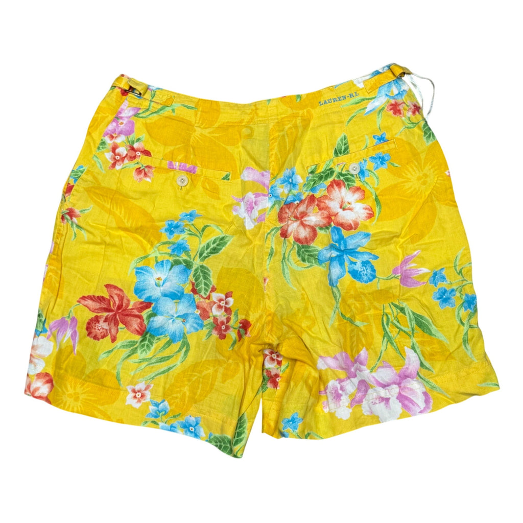 Lauren Ralph Lauren Womens Yellow Floral Linen Shorts Size 10 Summer Casual