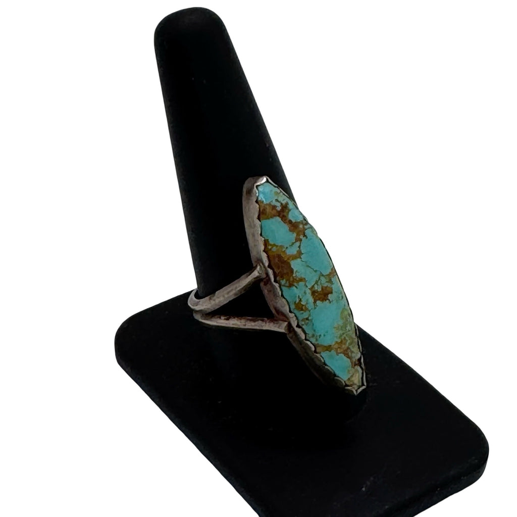 Vintage Sterling Silver Turquoise Ring Marquise Size 9 Native American Old Pawn