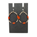 Vintage Heishi Spiny Oyster Hoop Earrings Orange & Brown Sterling Hooks 1.5"
