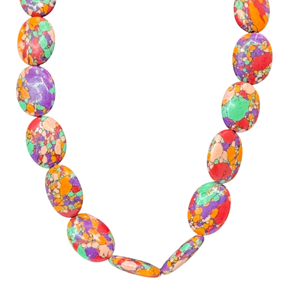 Rainbow Matrix Turquoise Statement 23" Necklace & 1.5" Earrings Set Oval Beads