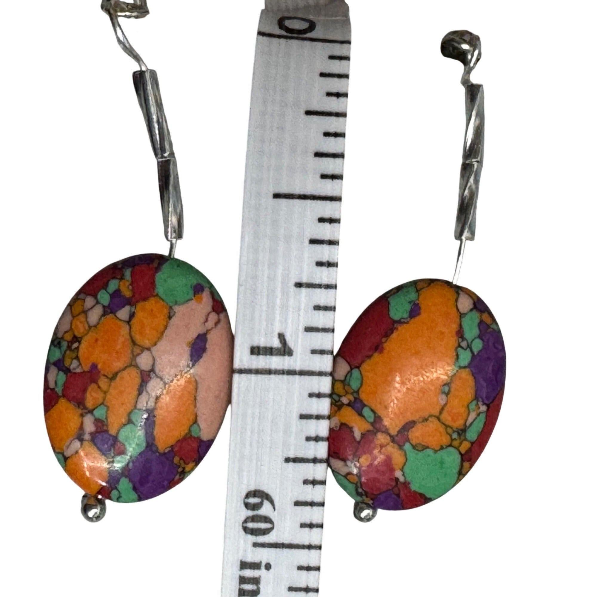 Rainbow Matrix Turquoise Statement 23" Necklace & 1.5" Earrings Set Oval Beads