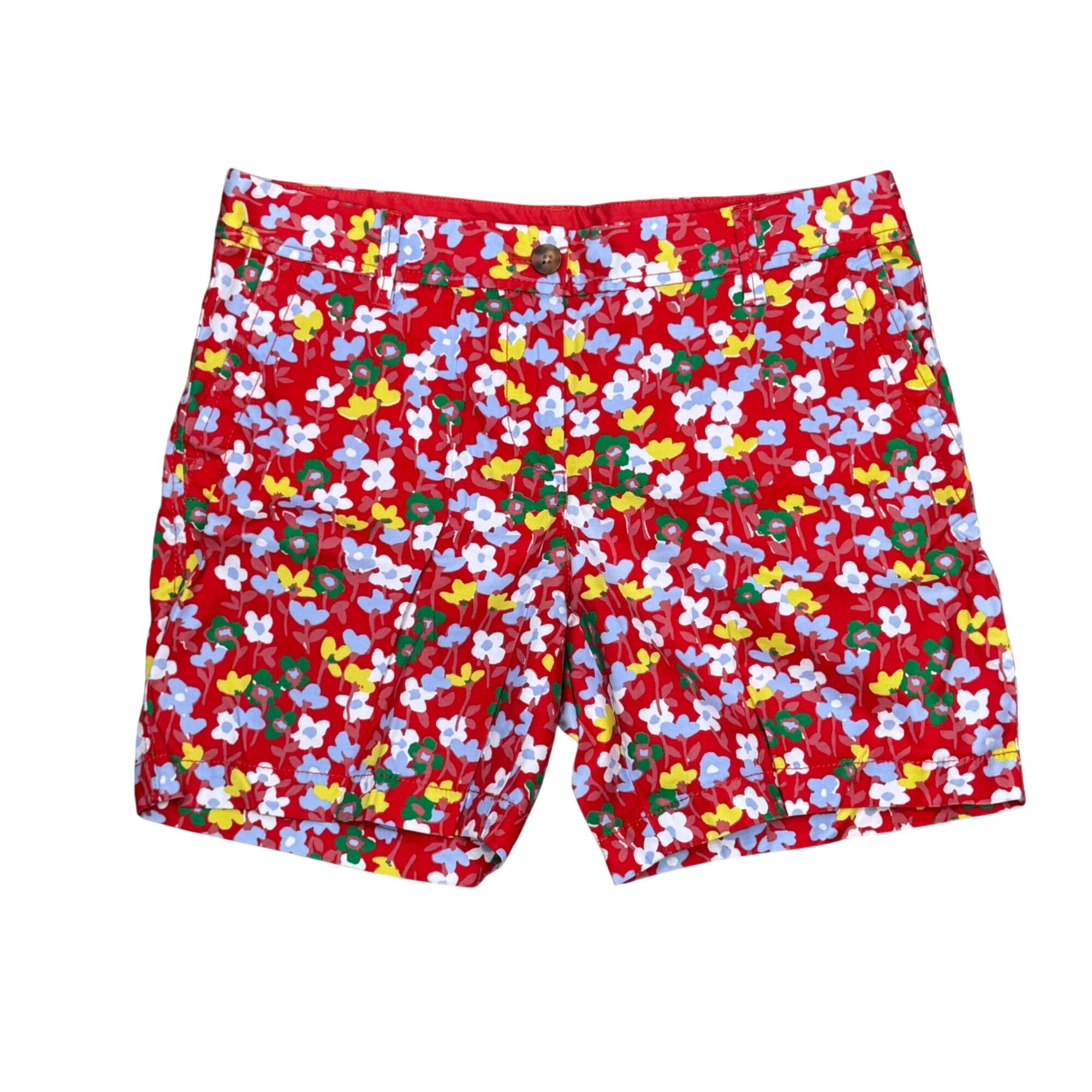 Talbots Girlfriend Chino Shorts Floral Print Red 4P Cotton Blend 4 Petite Summer
