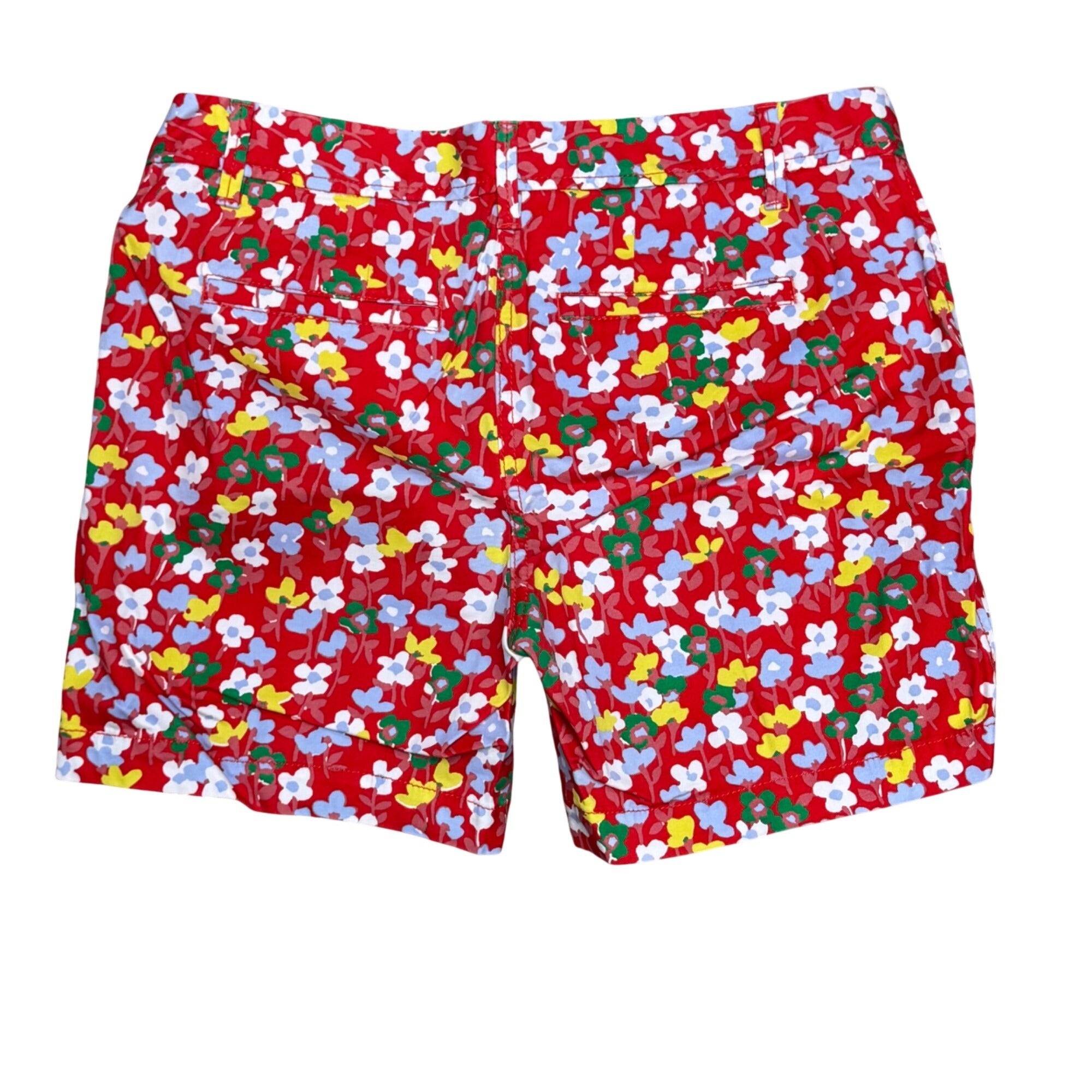 Talbots Girlfriend Chino Shorts Floral Print Red 4P Cotton Blend 4 Petite Summer