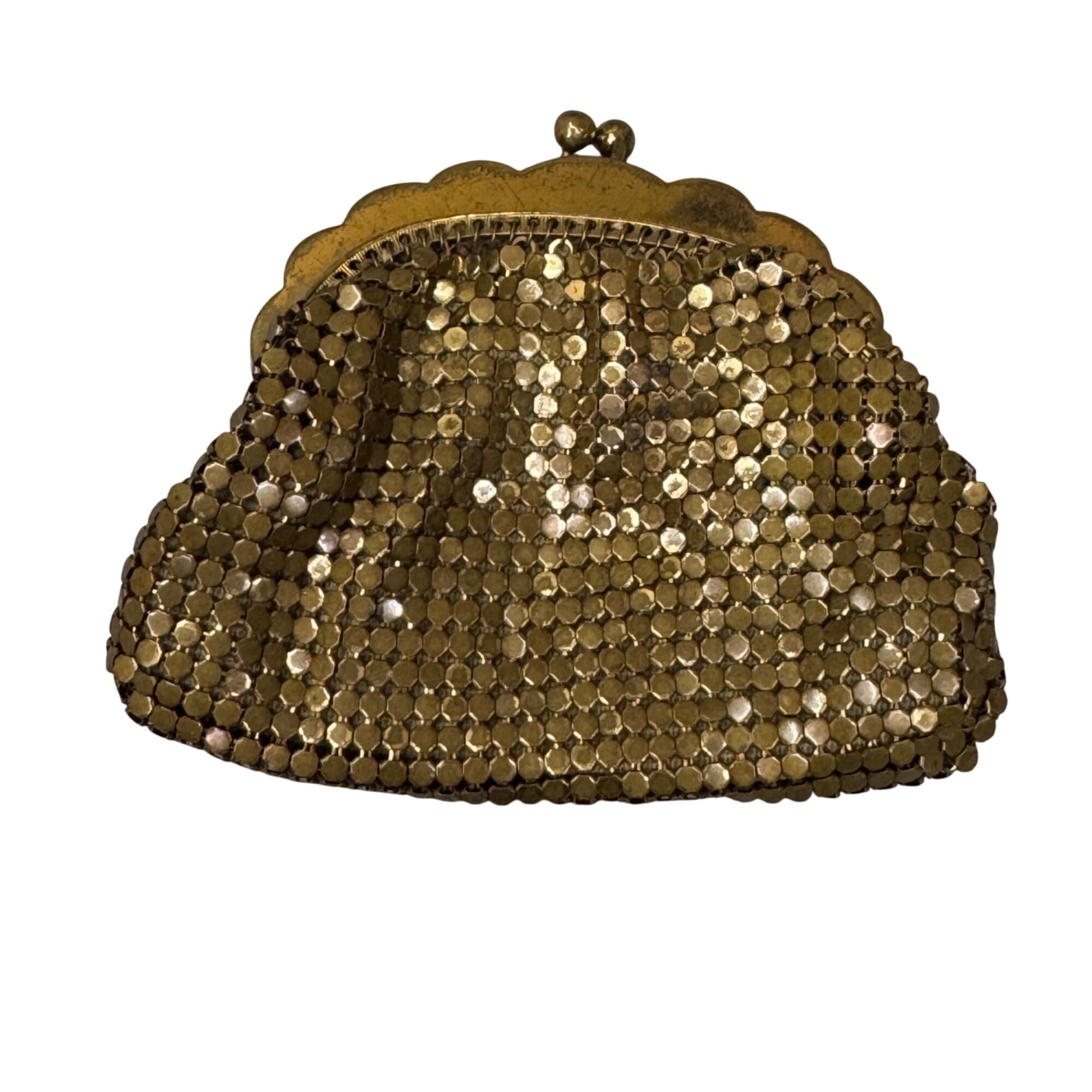 Vintage Whiting & Davis Gold Mesh Coin Purse Art Deco Kiss Lock Made In USA READ