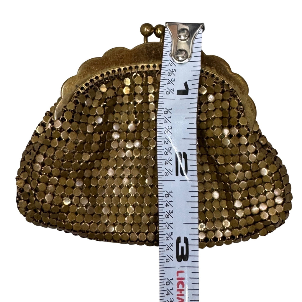 Vintage Whiting & Davis Gold Mesh Coin Purse Art Deco Kiss Lock Made In USA READ