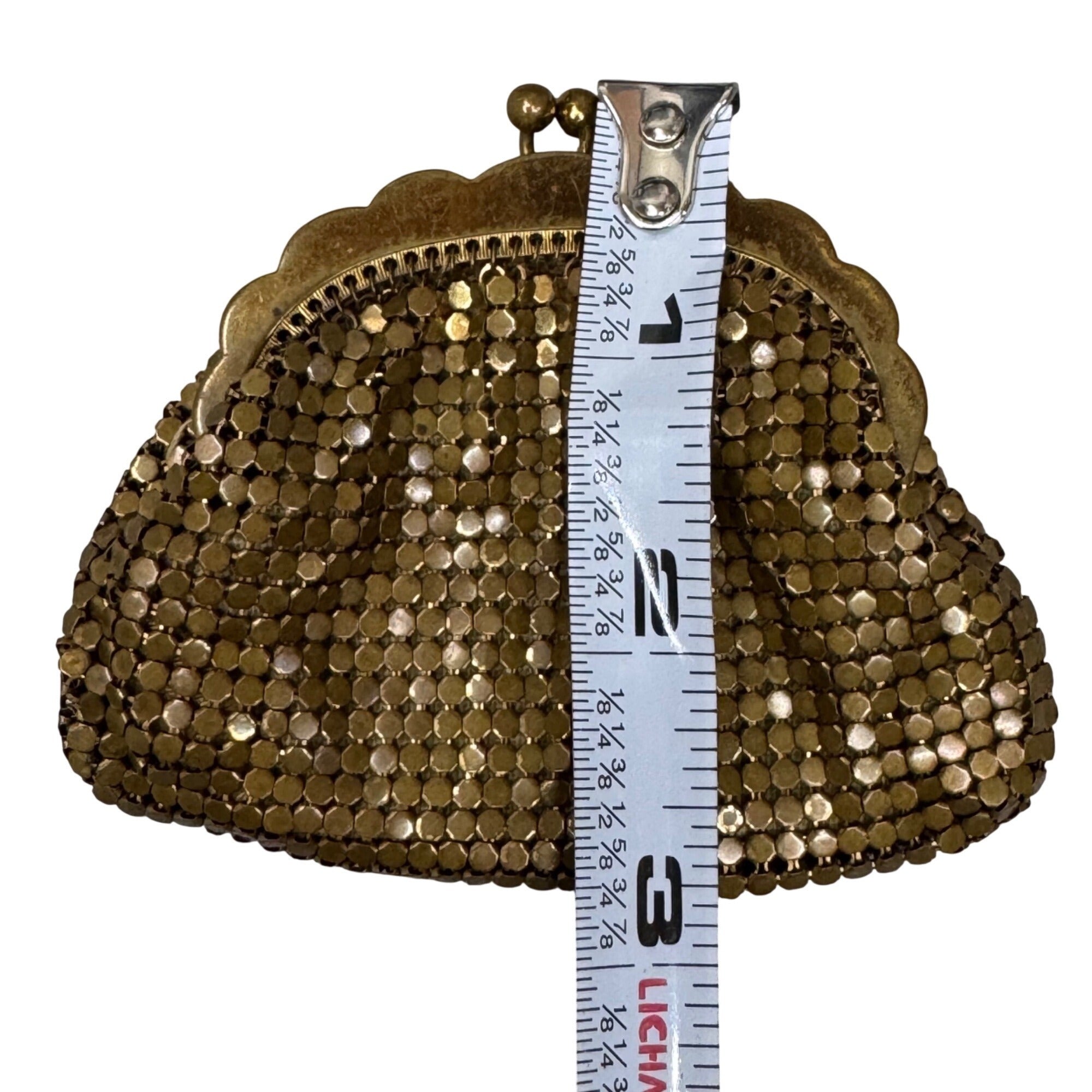Vintage Whiting & Davis Gold Mesh Coin Purse Art Deco Kiss Lock Made In USA READ