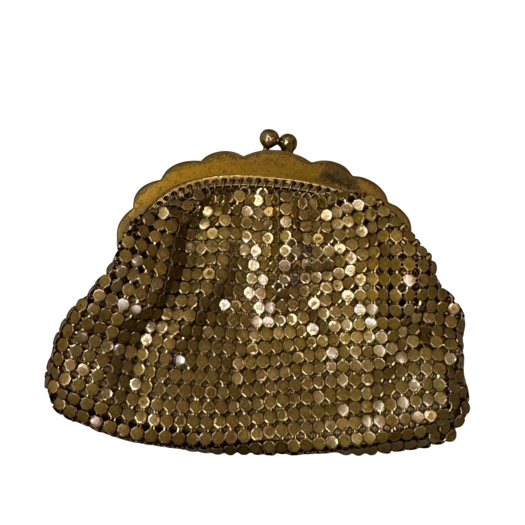 Vintage Whiting & Davis Gold Mesh Coin Purse Art Deco Kiss Lock Made In USA READ