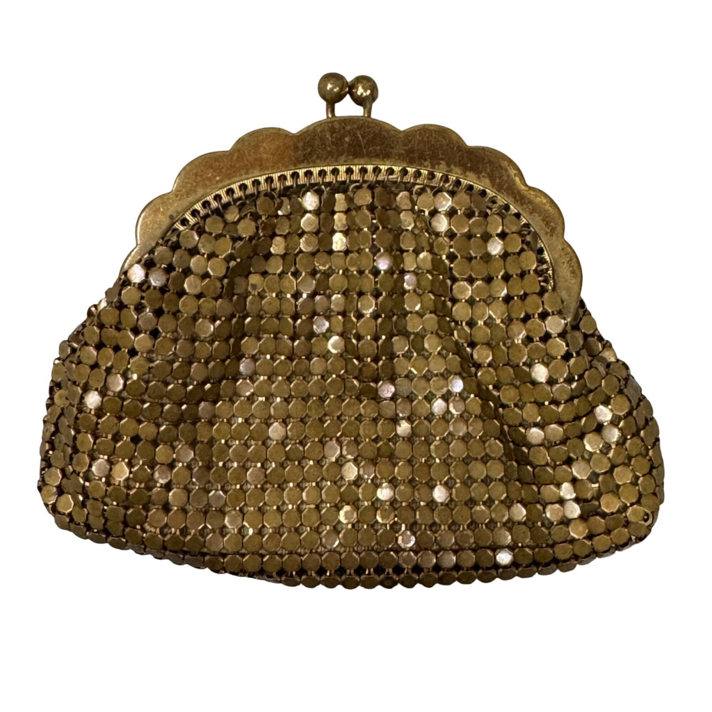 Vintage Whiting & Davis Gold Mesh Coin Purse Art Deco Kiss Lock Made In USA READ