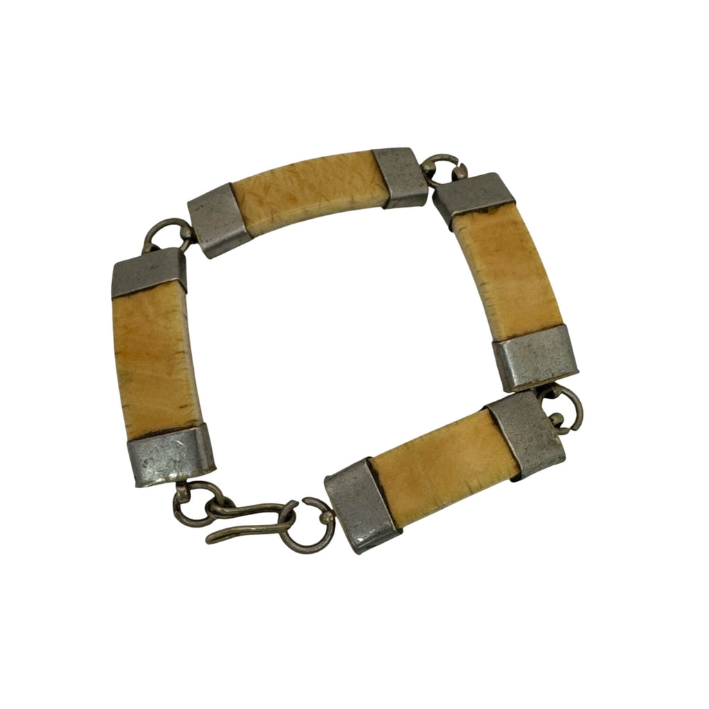 Bovine Bone or Horn Art Deco Bracelet 1920s Vintage Yellow Metal Link Bracelet