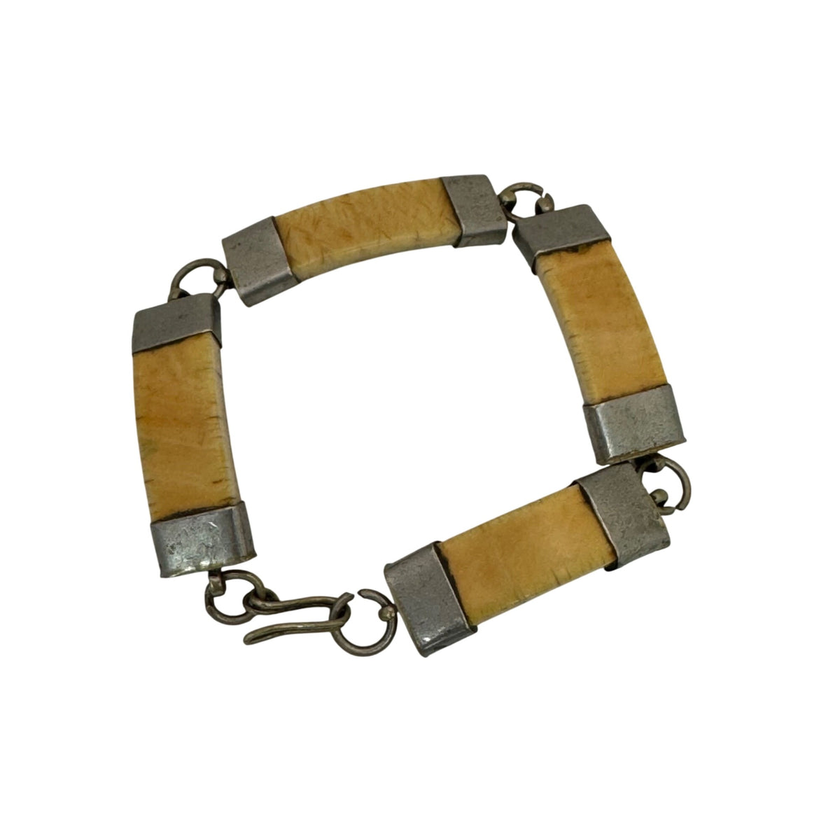 Bovine Bone or Horn Art Deco Bracelet 1920s Vintage Yellow Metal Link Bracelet