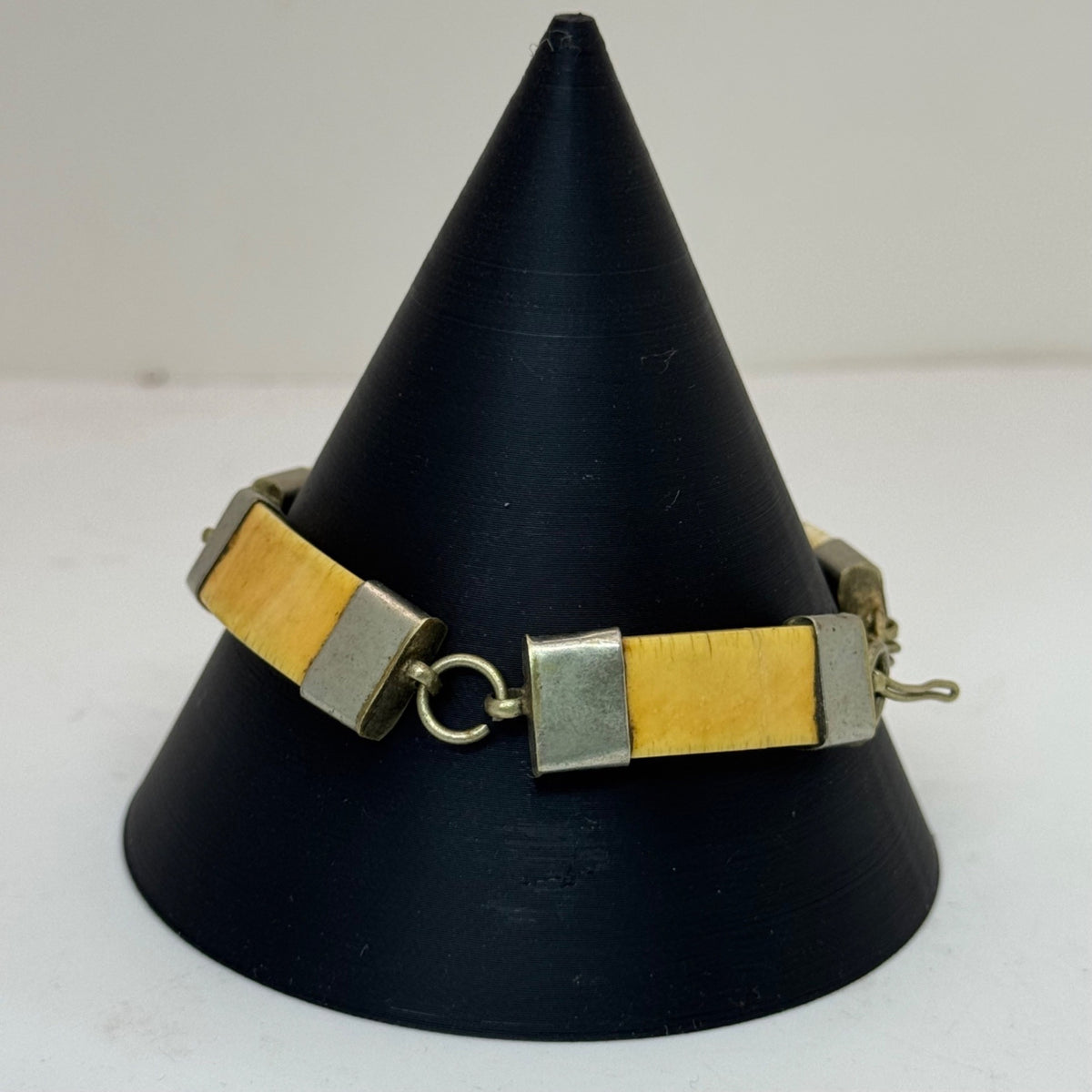 Bovine Bone or Horn Art Deco Bracelet 1920s Vintage Yellow Metal Link Bracelet