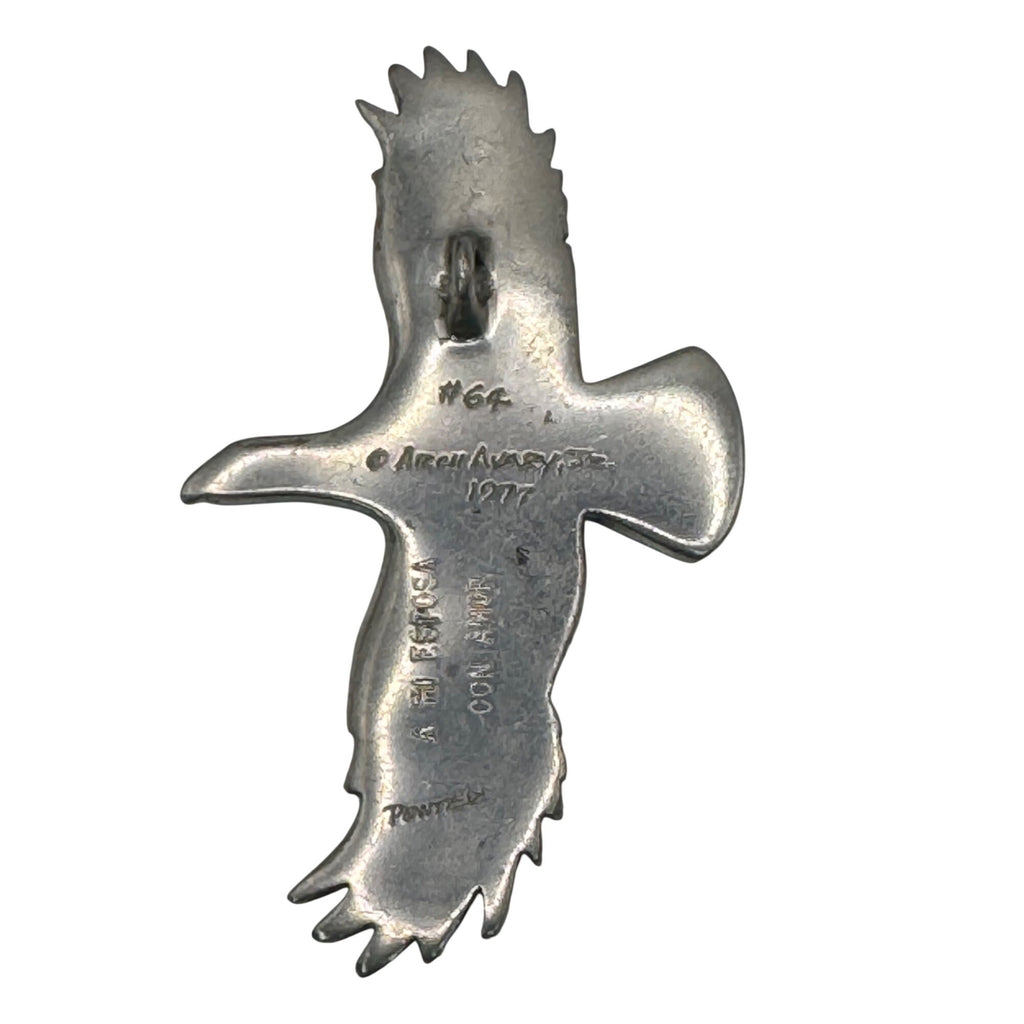 Vintage Pewter Flying Eagle Pendant Signed Arch Avary Jr. 1977 Handmade 2" Long