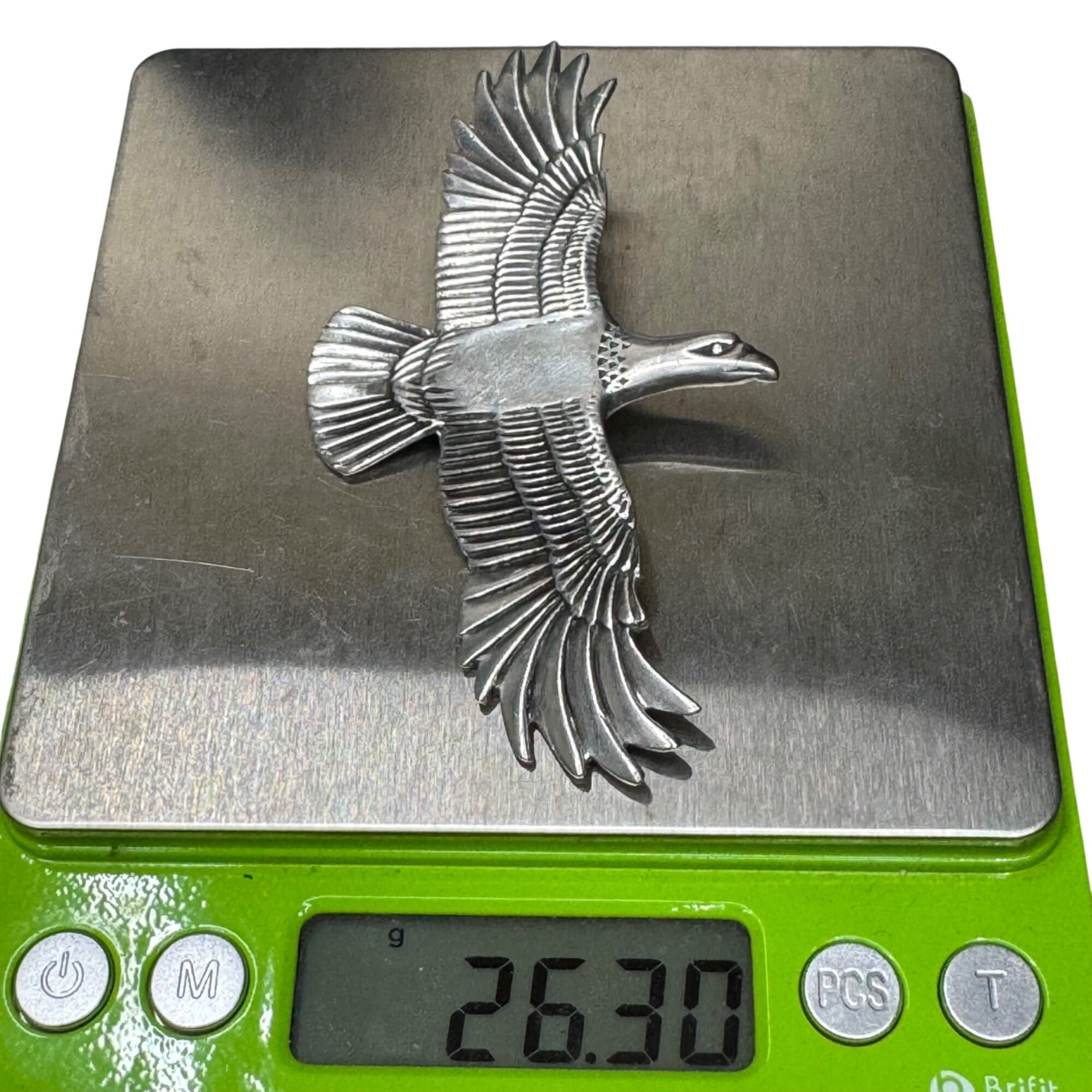 Vintage Pewter Flying Eagle Pendant Signed Arch Avary Jr. 1977 Handmade 2" Long