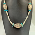 Vintage Navajo Pearls Sterling Silver Turquoise Beaded Necklace Engraved 28” 59g